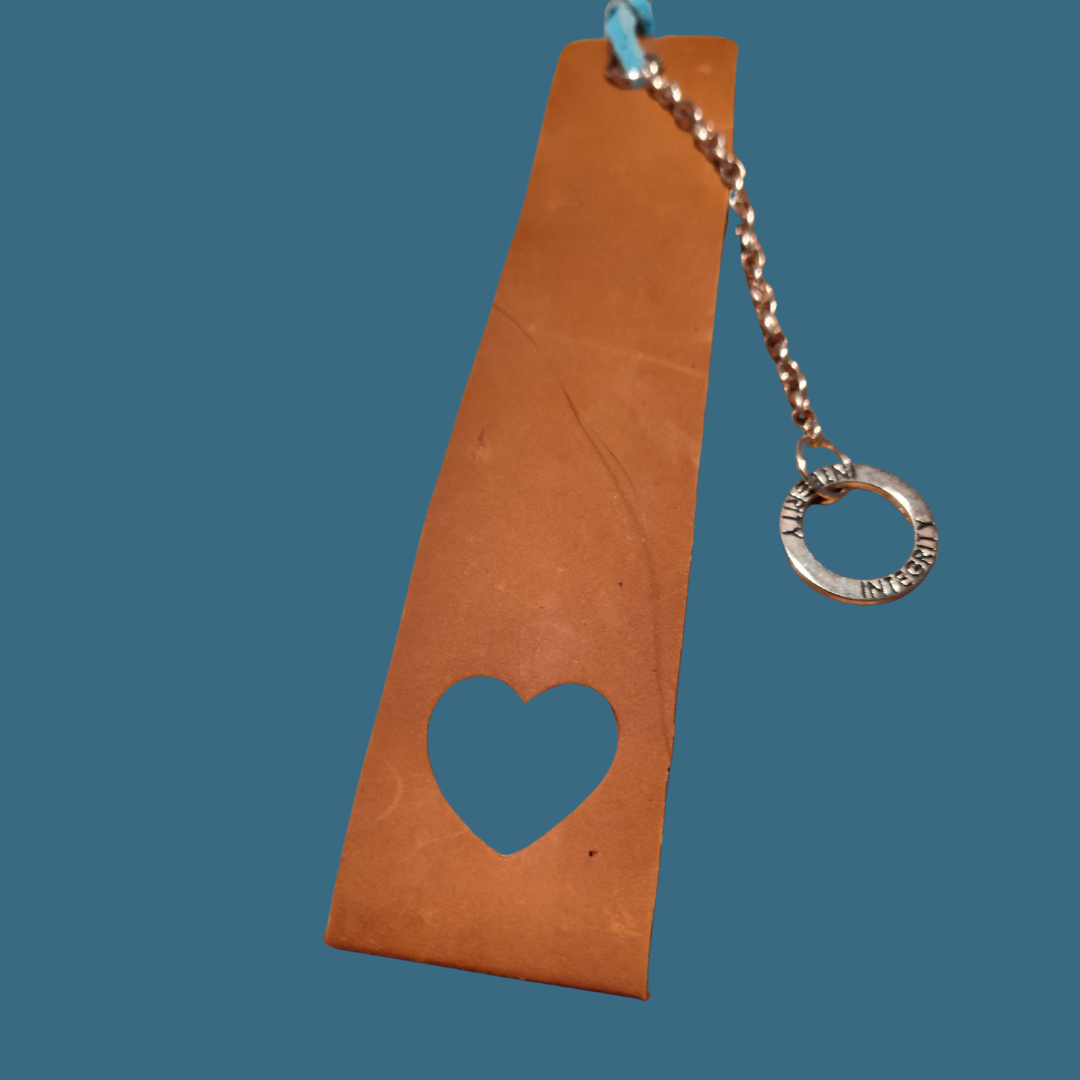 Upcycled light brown leather heart bookmark