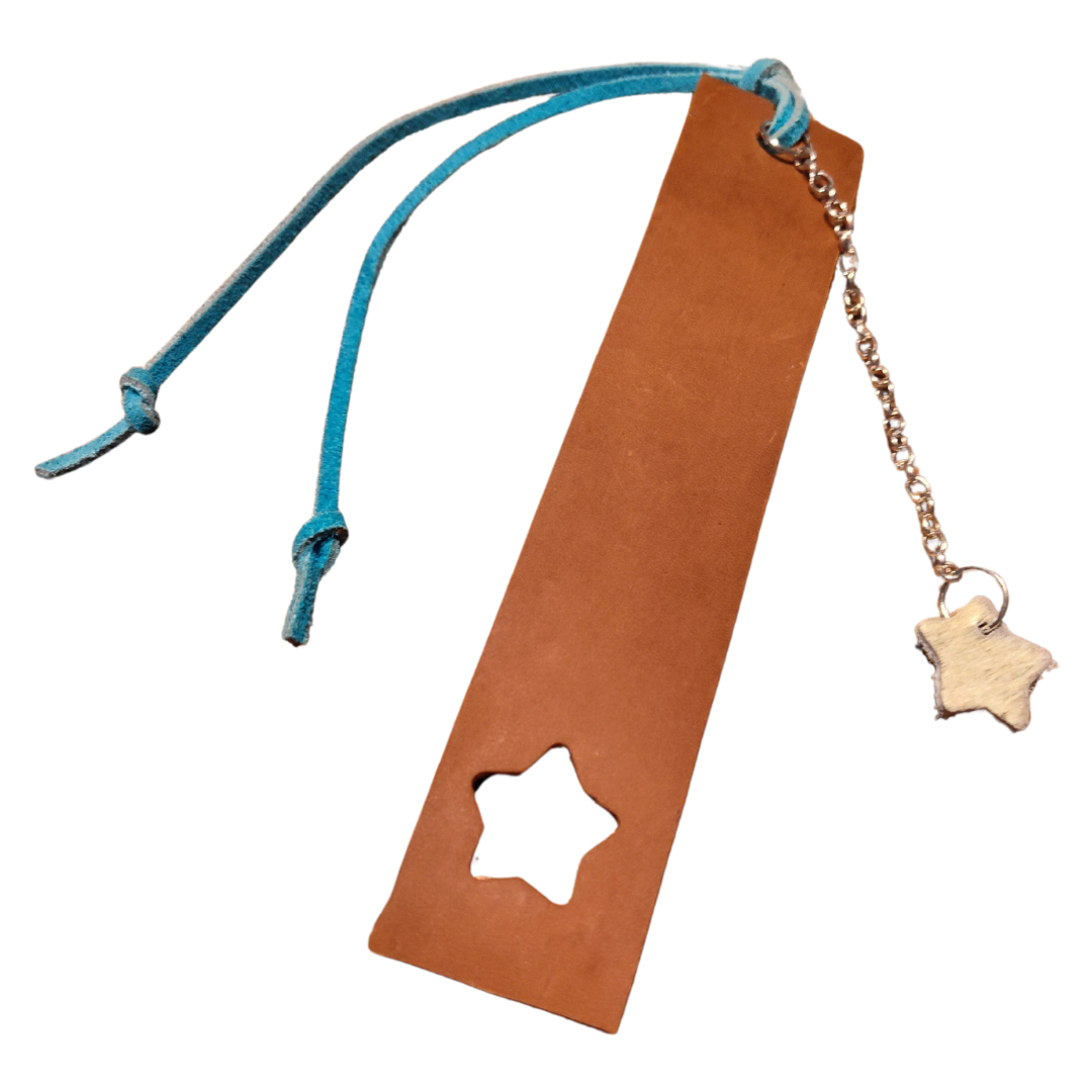 Upcycled light brown star leather bookmark