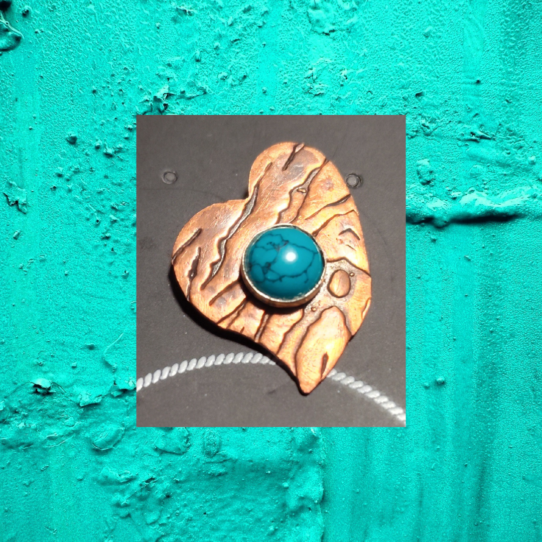 Large Copper heart turquoise hand-rolled hat pin