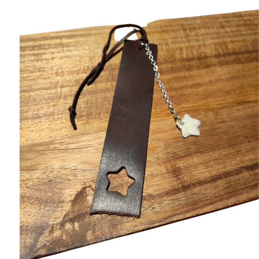 Upcycled dark brown leather star bookmark