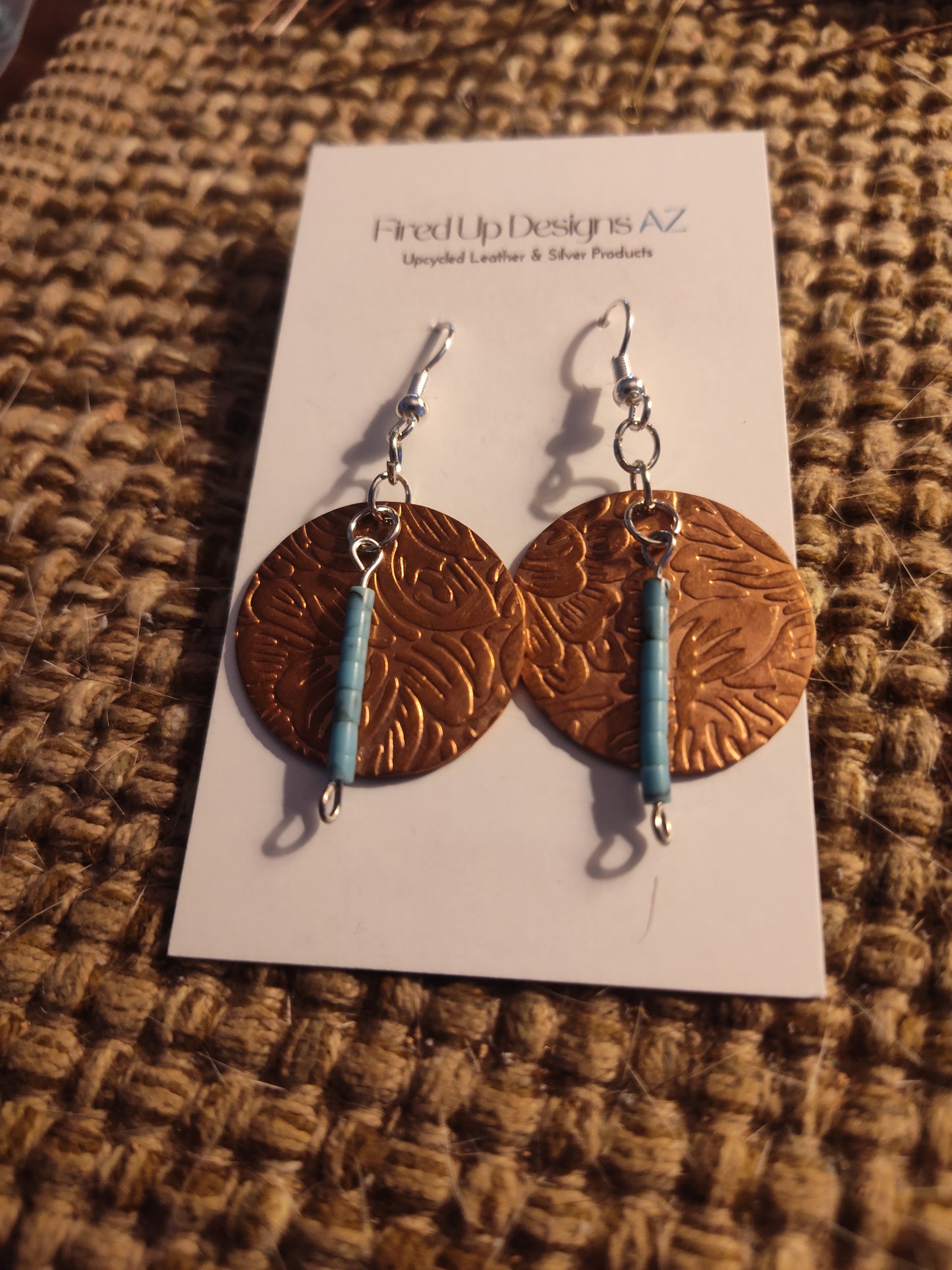 Rolled copper & turquoise circle earrings