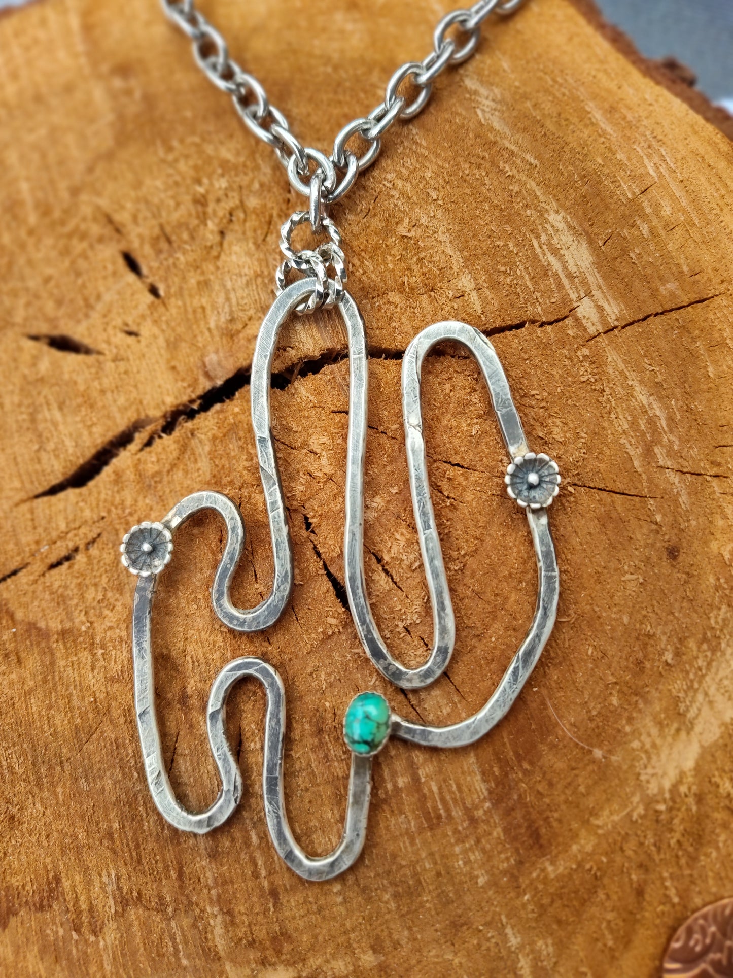 Large Sterling Silver Quirky Cactus Necklace