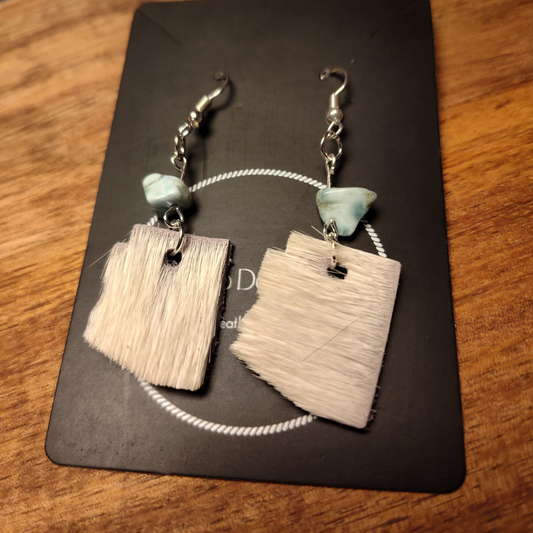 State of AZ upcycled white cowhide dangle earrings with stones