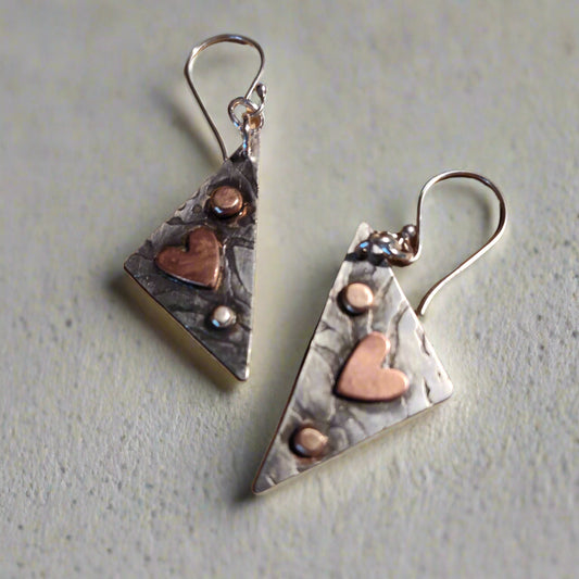 Sterling silver with copper heart earrings
