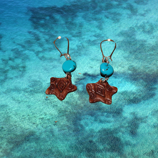 Upcycled leather heart dangle & turquoise earrings