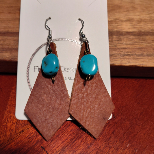 Upcycled leather dangle earrings with turquoise